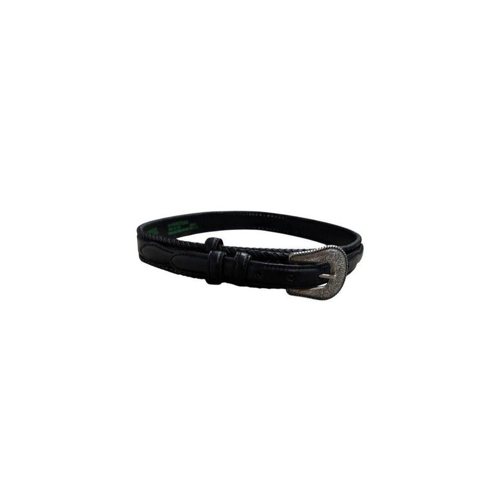 Resistol Black Full Grain Leather Western Belt Size 34 Silver Tone Etched Buckle